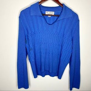 St John Marie Collection Blue V Neck Sweater Size Large